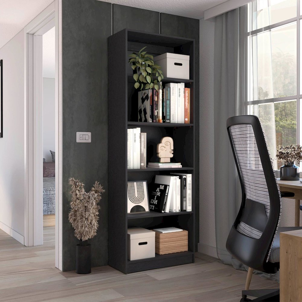 Home 4 Shelves Bookcase Black MDF. Picture 3