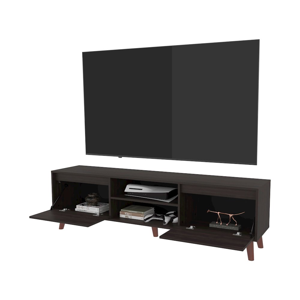 Polaris TV Stand with Open Shelves, Two Storage Shelves, Stained Walnut. Picture 2