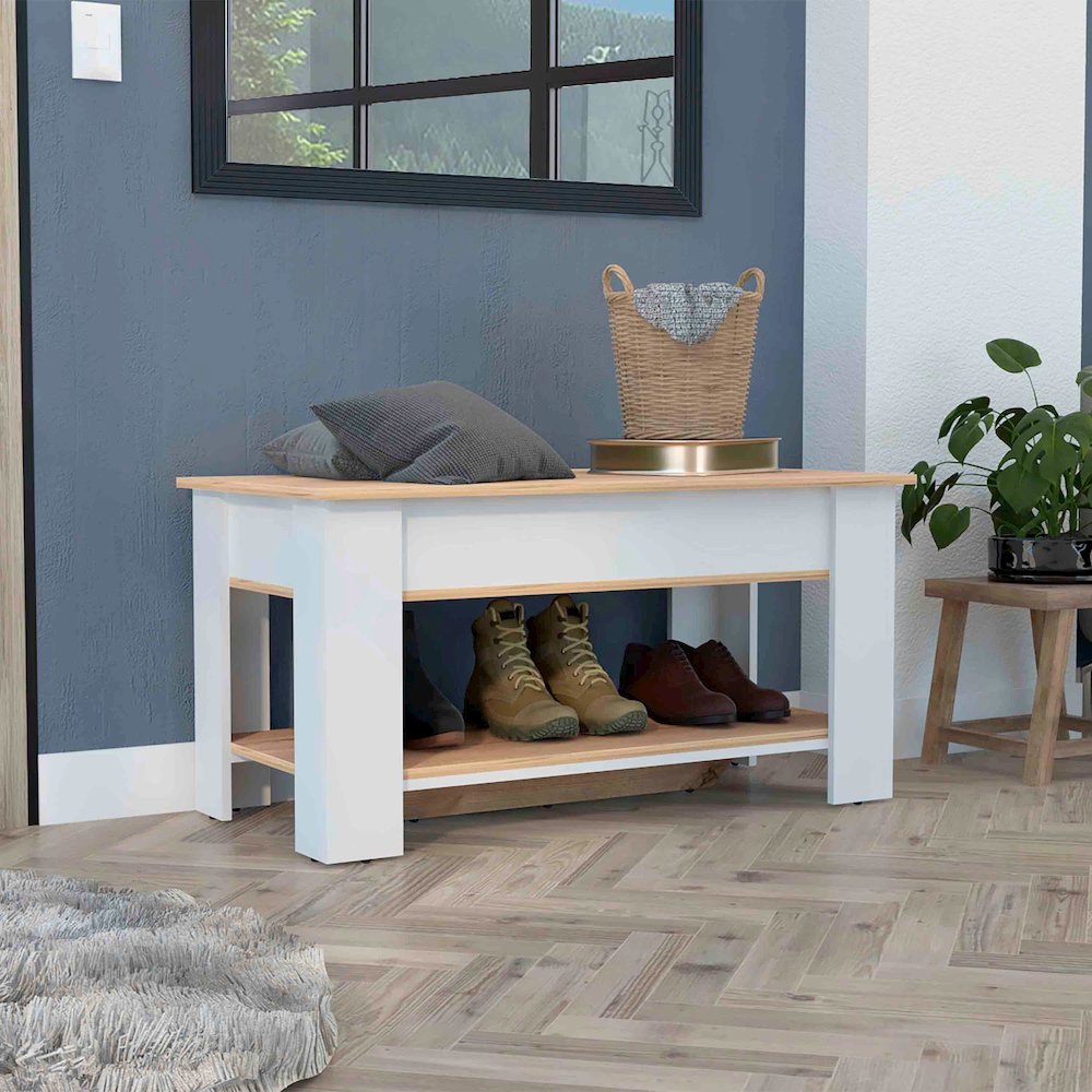 Entryway Benches Light Oak / White MDF. Picture 3