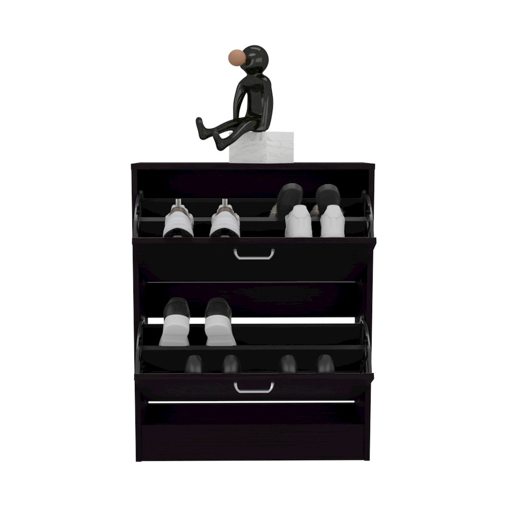 Two-Door Shoe Rack Cabinet With Adjustable Shelves, Storage Organizer, Black. Picture 2