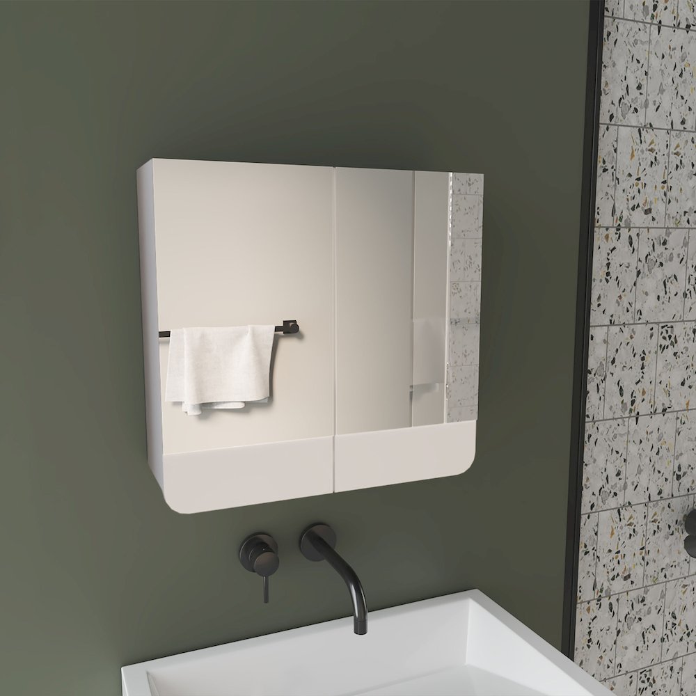 Mirror Medicine Cabinet with Interior Shelves, Bathroom Storage Solution, White. Picture 4