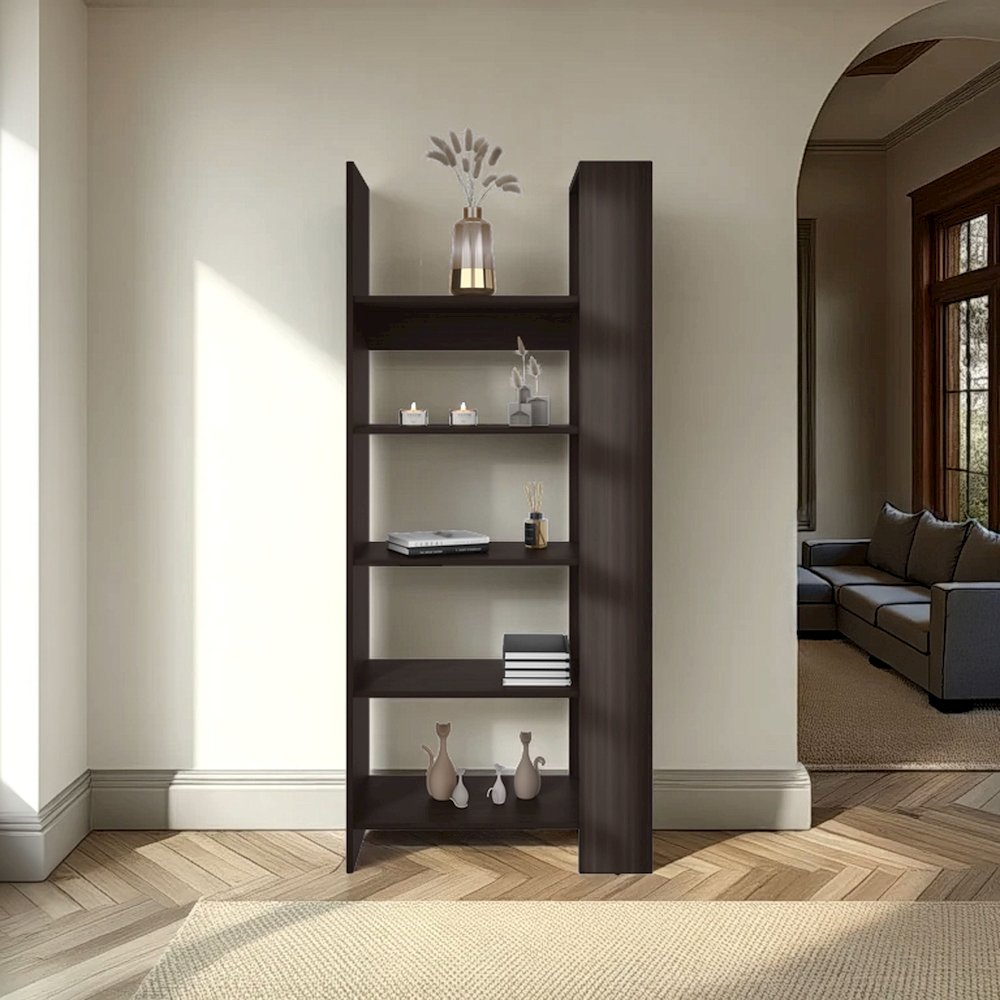 Woodstock Bookcase, Vertical Design, Freestanding Storage Unit, Stained Walnut. Picture 4