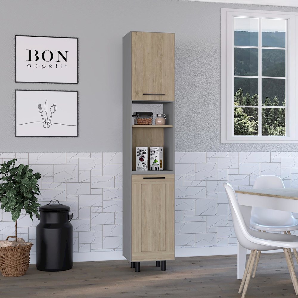 Hassel Kitchen Pantry Cabinet Light Pine MDF. Picture 3