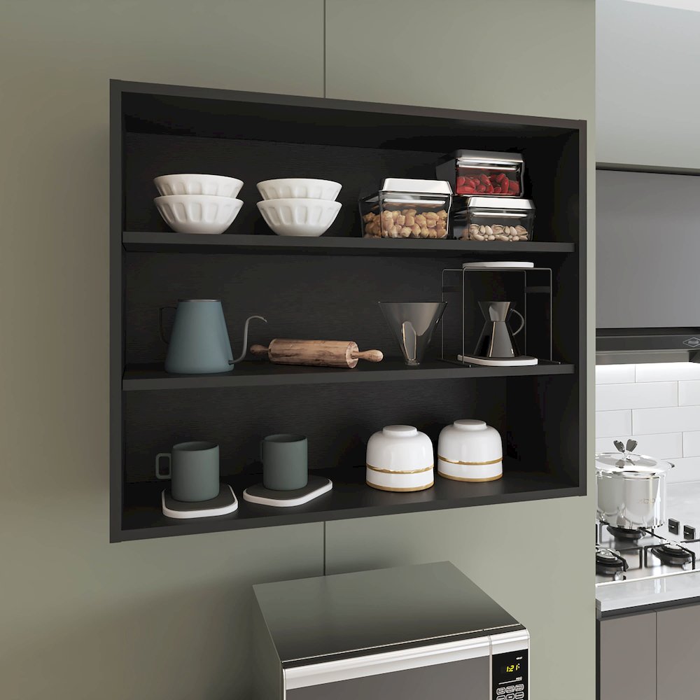 3-Tier Open Wall Cabinet, Wall Shelf, Storage Cabinet, Garage Black. Picture 4
