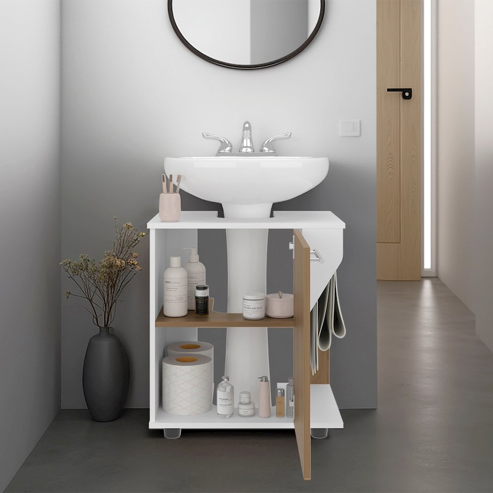 Under Sink Cabinet, Double Door Storage with Open Back, Natural Oak. Picture 5