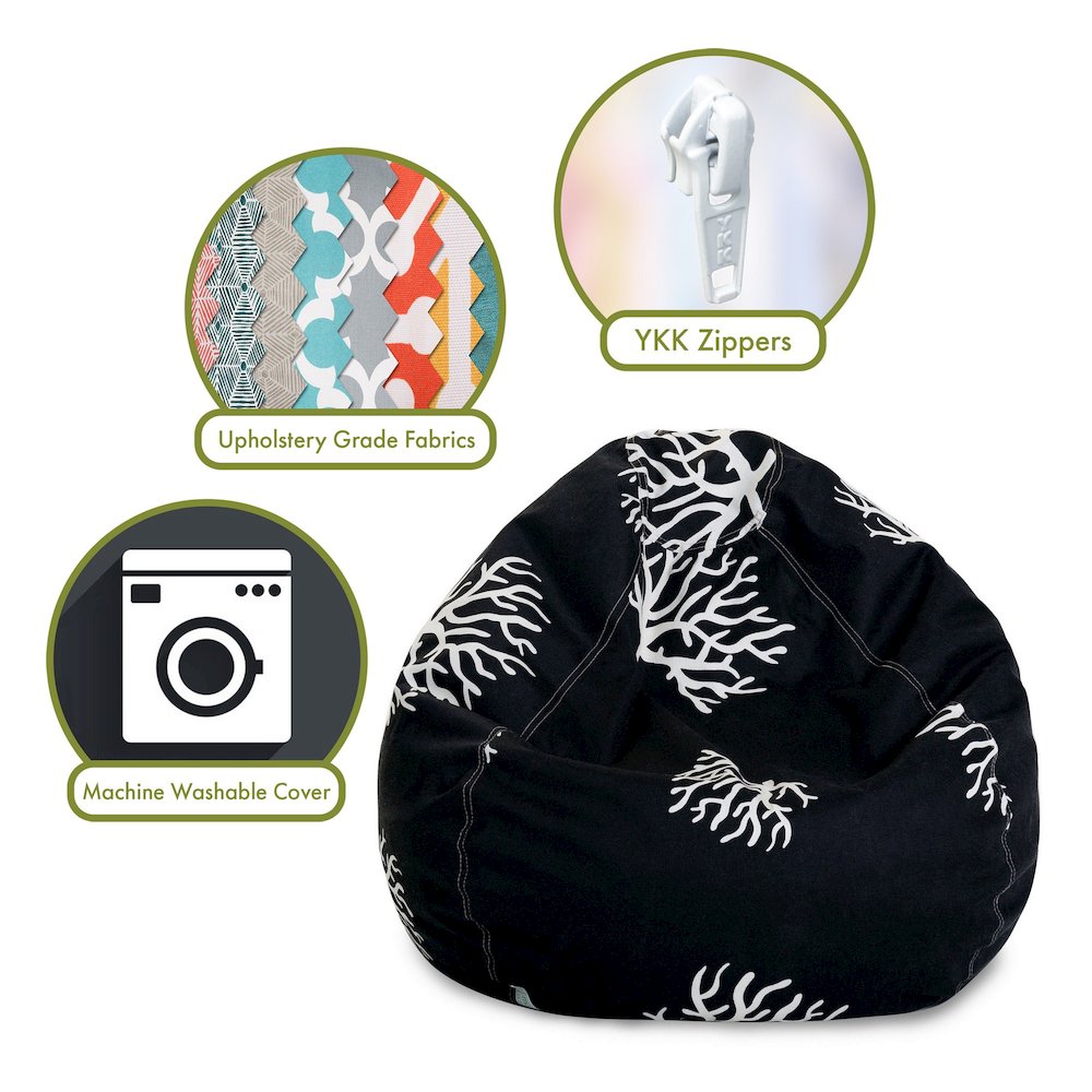 Majestic Home Goods Large Bean Bag Coral Black. Picture 2
