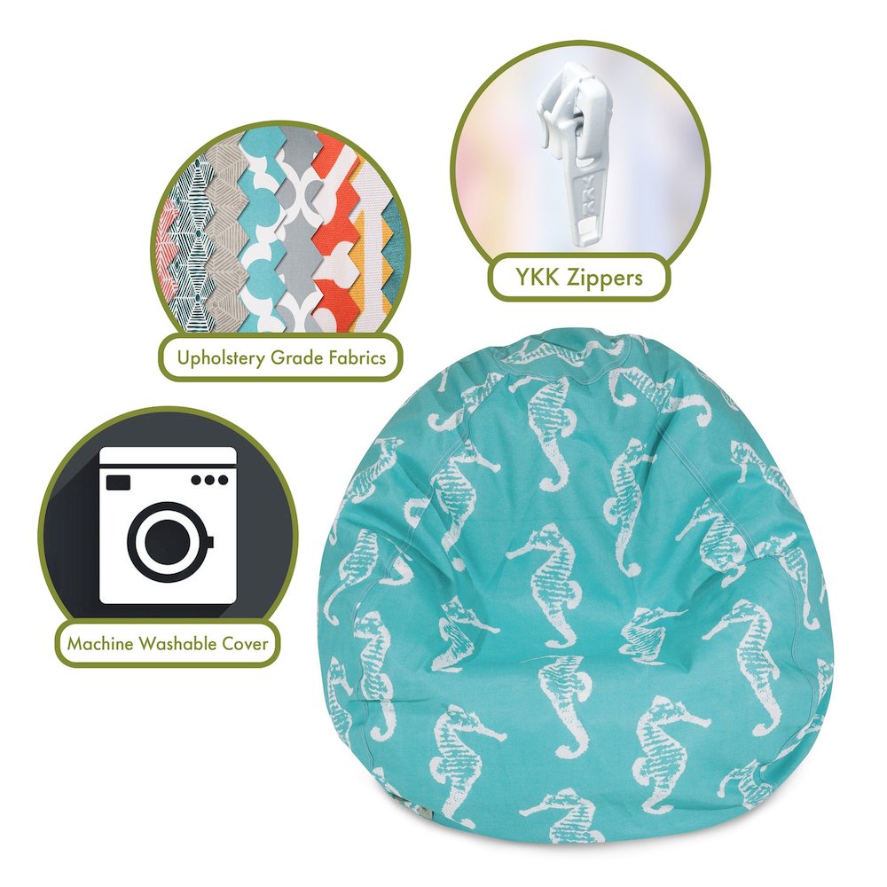 Majestic Home Goods Large Bean Bag Sea Horse Teal. Picture 2