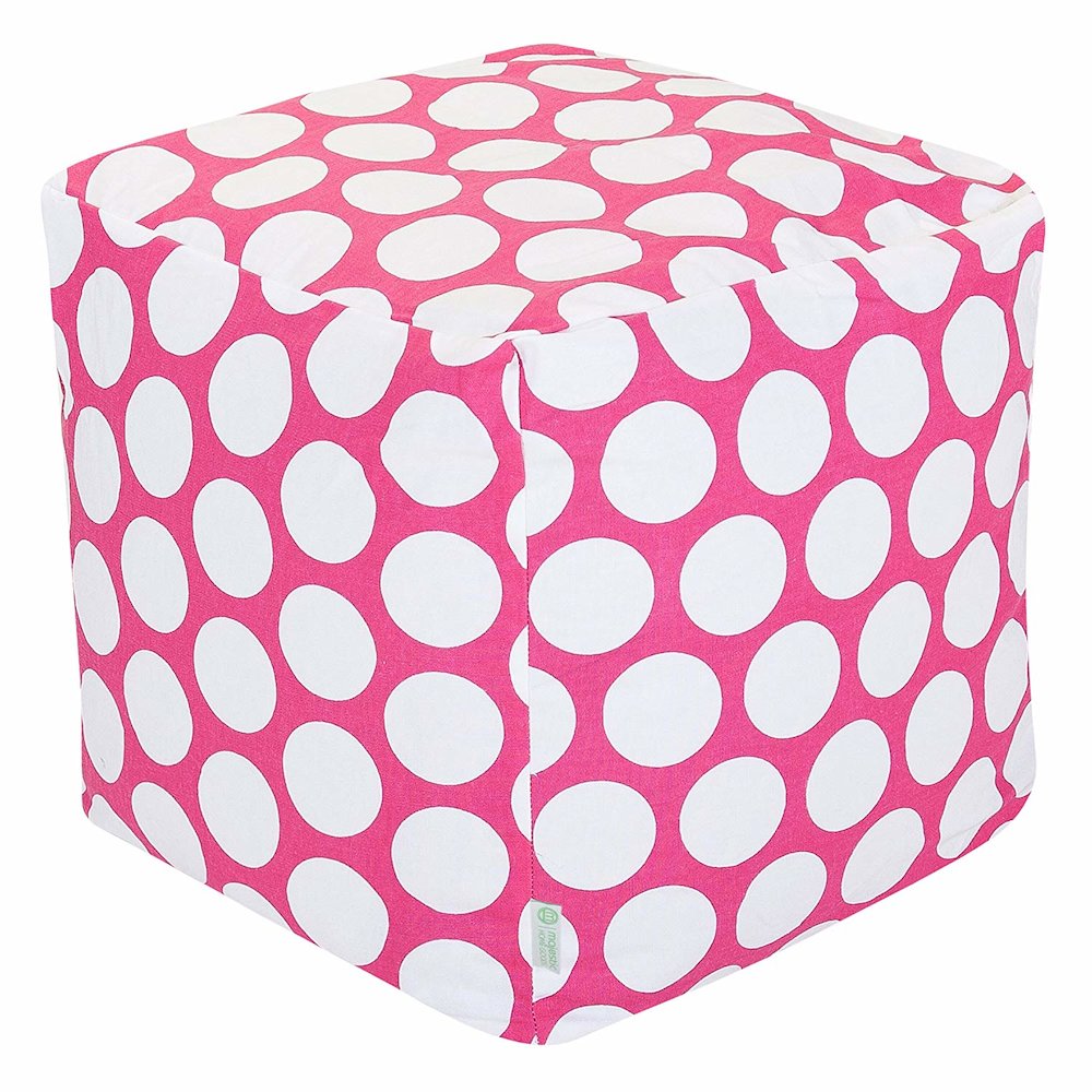 Majestic Home Goods Cube Pouf Polka Dot (Large) Hot Pink. Picture 1