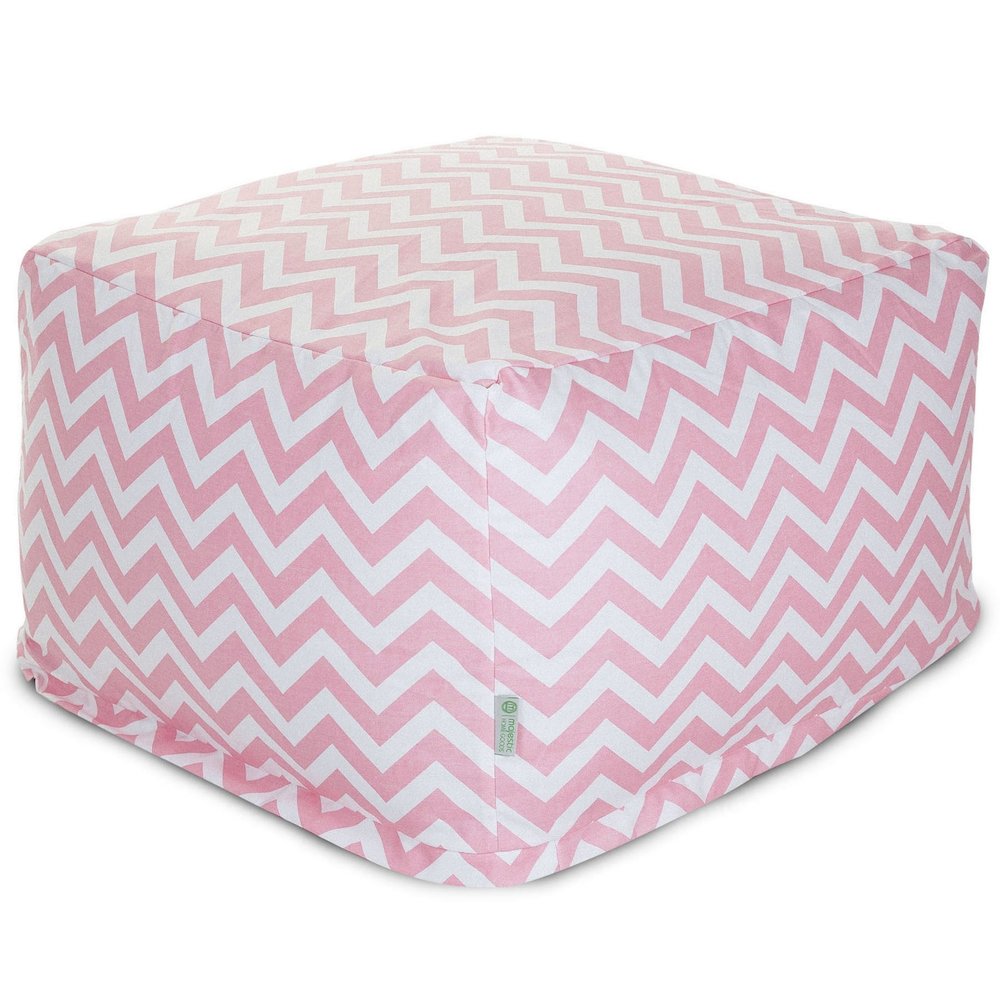 Majestic Home Goods Ottoman Pouf Chevron BabyPink. Picture 1