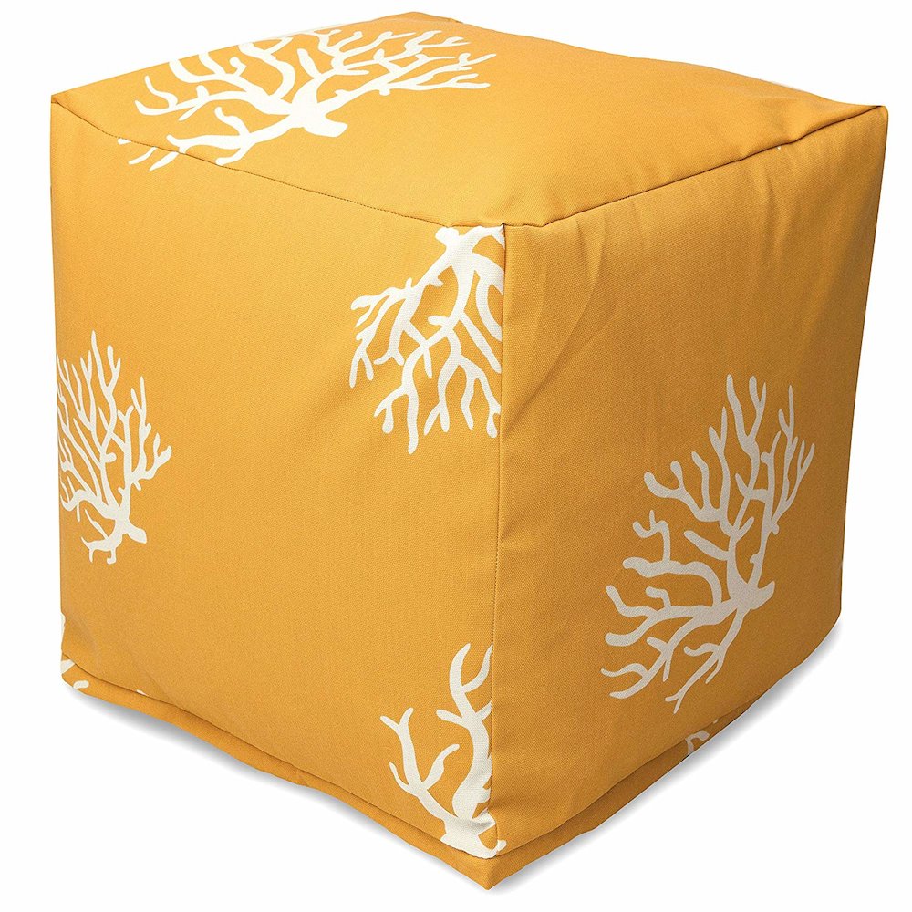 Majestic Home Goods Cube Pouf Coral Yellow. Picture 1