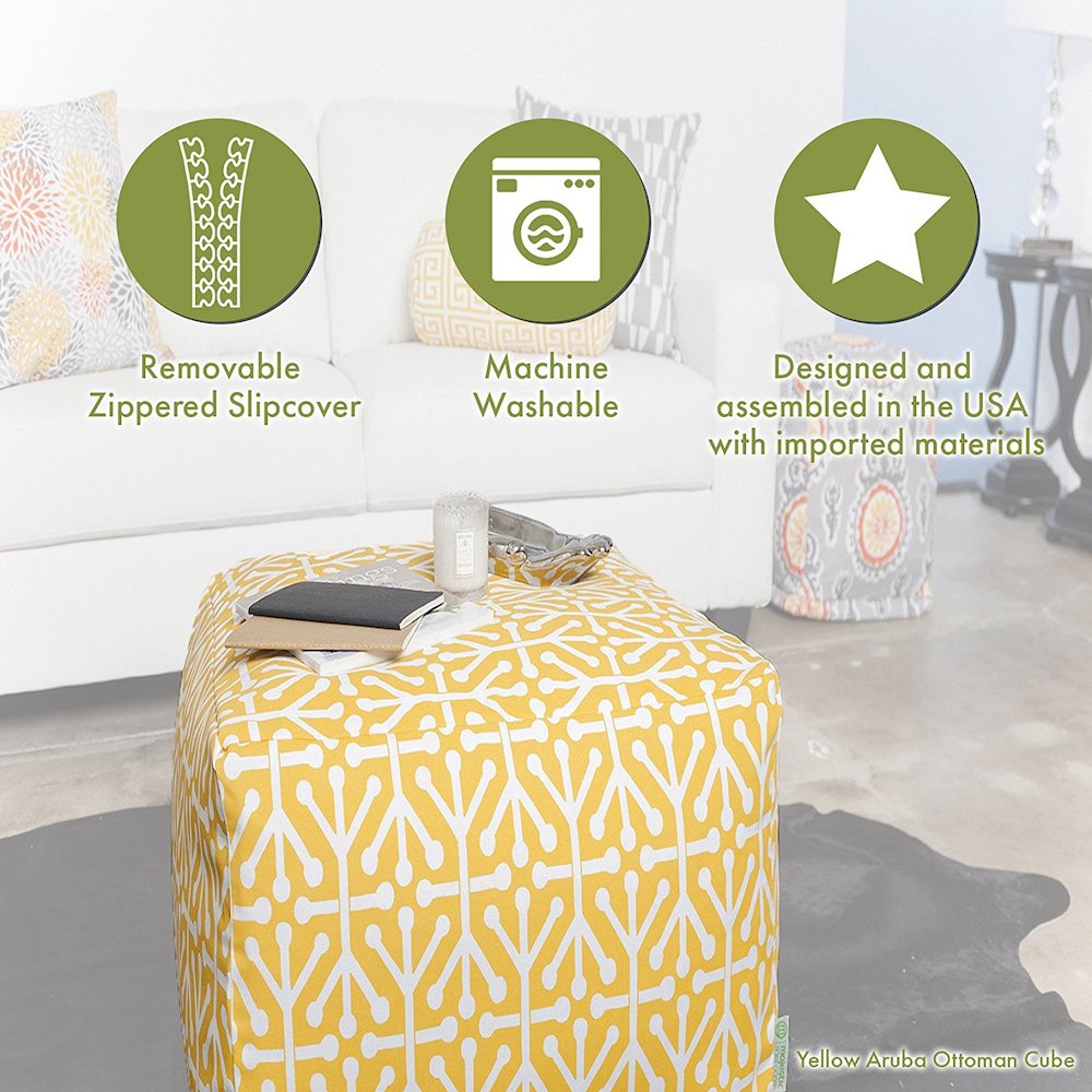 Majestic Home Goods Cube Pouf Plantation Yellow. Picture 4