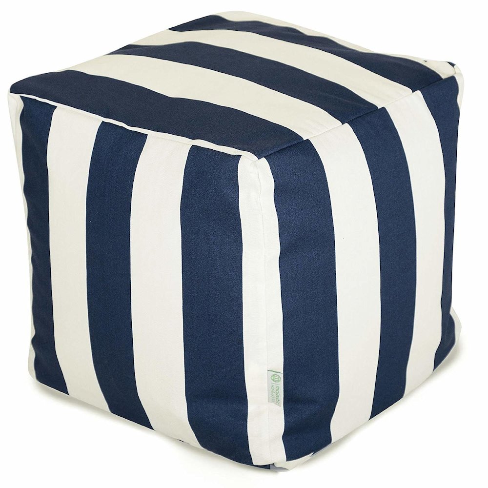 Majestic Home Goods Cube Pouf Vertical Stripe Navy. Picture 1