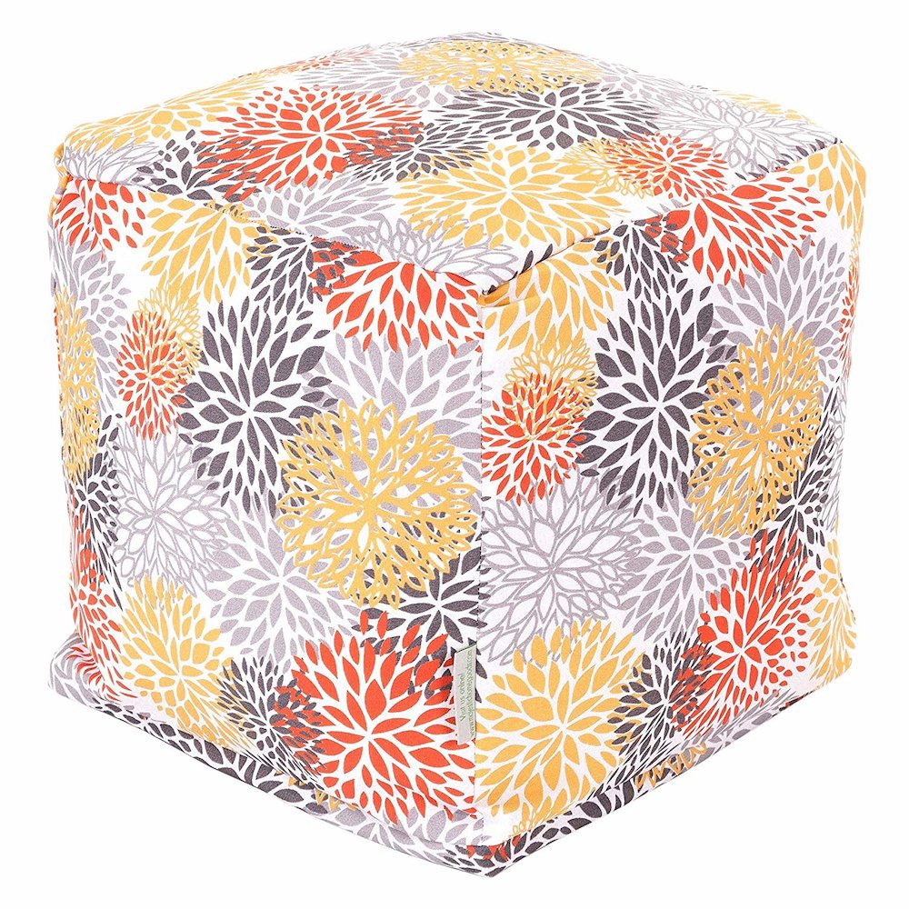 Majestic Home Goods Cube Pouf Blooms Citrus. Picture 1