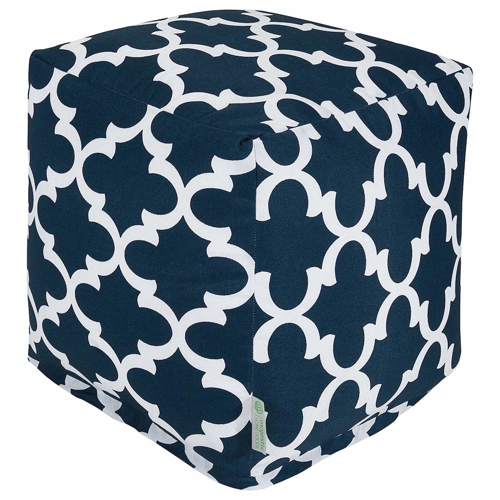 Majestic Home Goods Cube Pouf Trellis Navy. Picture 1