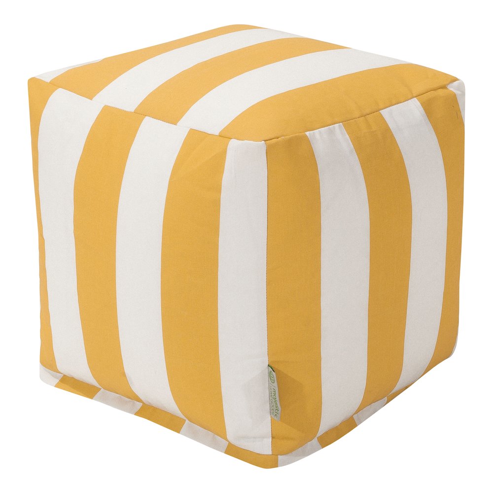 Majestic Home Goods Cube Pouf Vertical Stripe Yellow. Picture 1