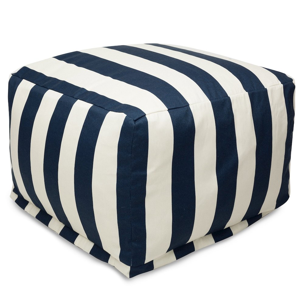 Majestic Home Goods Ottoman Pouf Vertical Stripe Navy. Picture 1