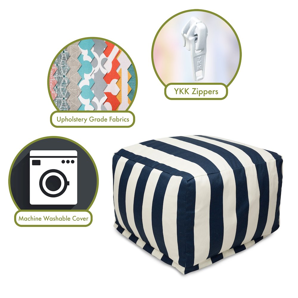 Majestic Home Goods Ottoman Pouf Vertical Stripe Navy. Picture 2