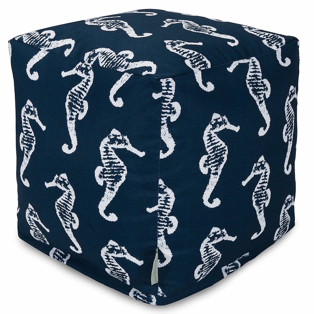 Majestic Home Goods Cube Pouf Sea Horse Navy. Picture 1