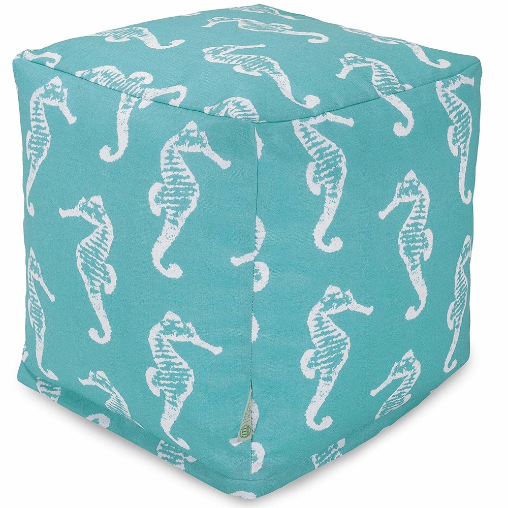 Majestic Home Goods Cube Pouf Sea Horse Teal. Picture 1