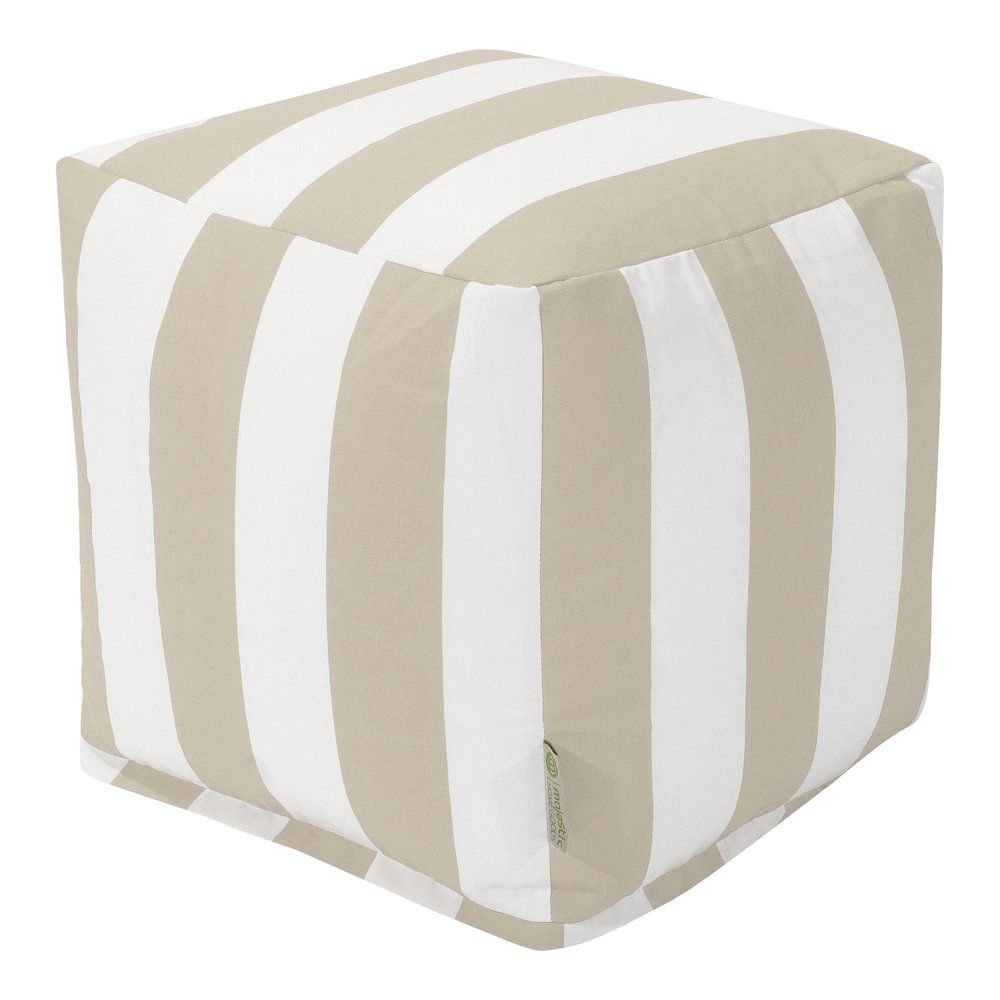 Majestic Home Goods Cube Pouf Vertical Stripe Sand. Picture 1