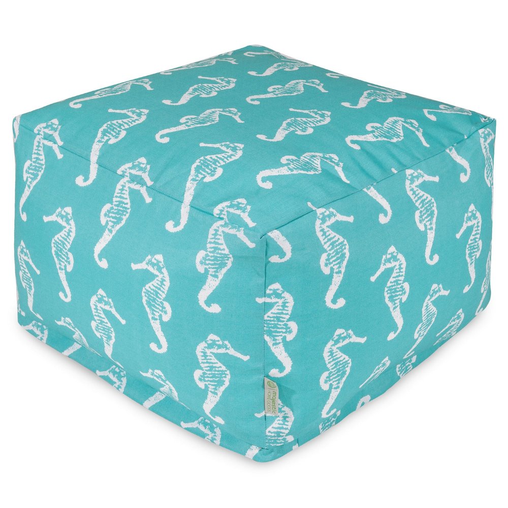 Majestic Home Goods Ottoman Pouf Sea Horse Teal. Picture 1