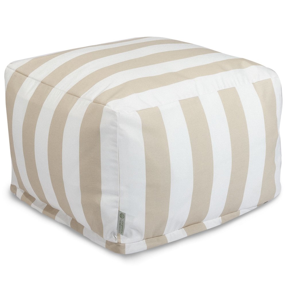 Majestic Home Goods Ottoman Pouf Vertical Stripe Sand. Picture 1