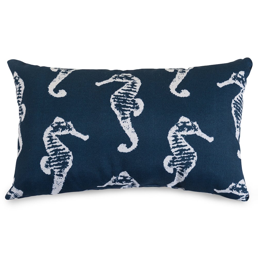 Majestic Home Goods Pillow 12x20 Sea Horse Navy. Picture 1