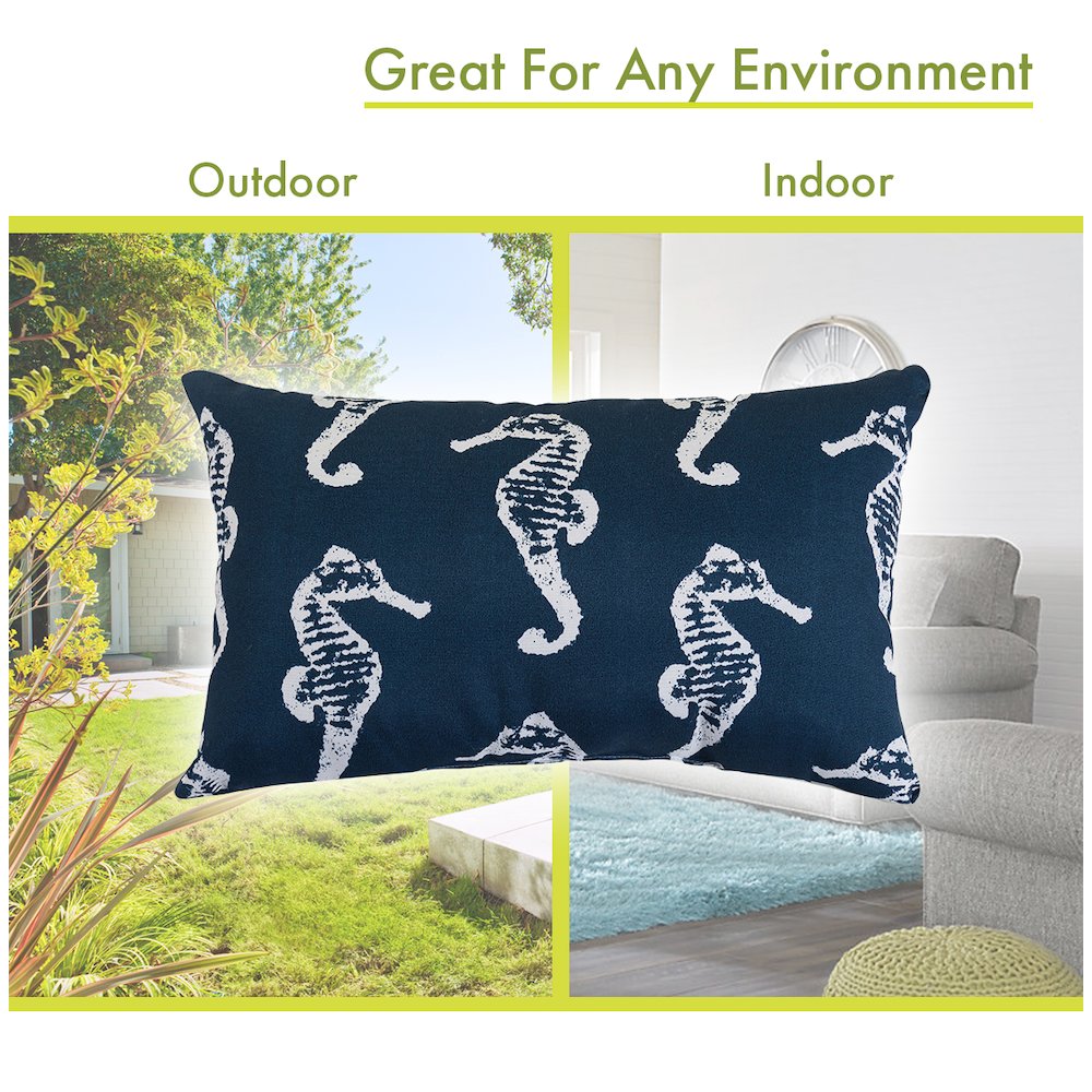 Majestic Home Goods Pillow 12x20 Sea Horse Navy. Picture 4
