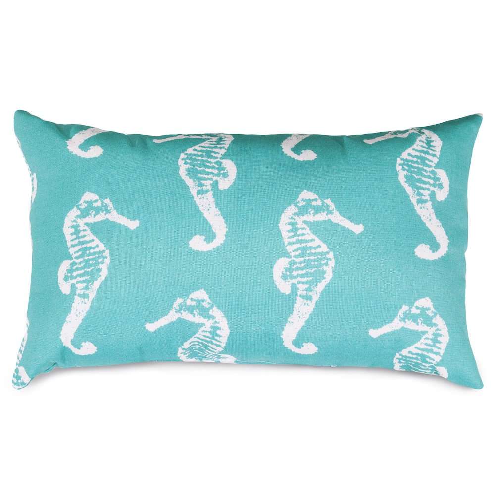 Majestic Home Goods Pillow 12x20 Sea Horse Teal. Picture 1