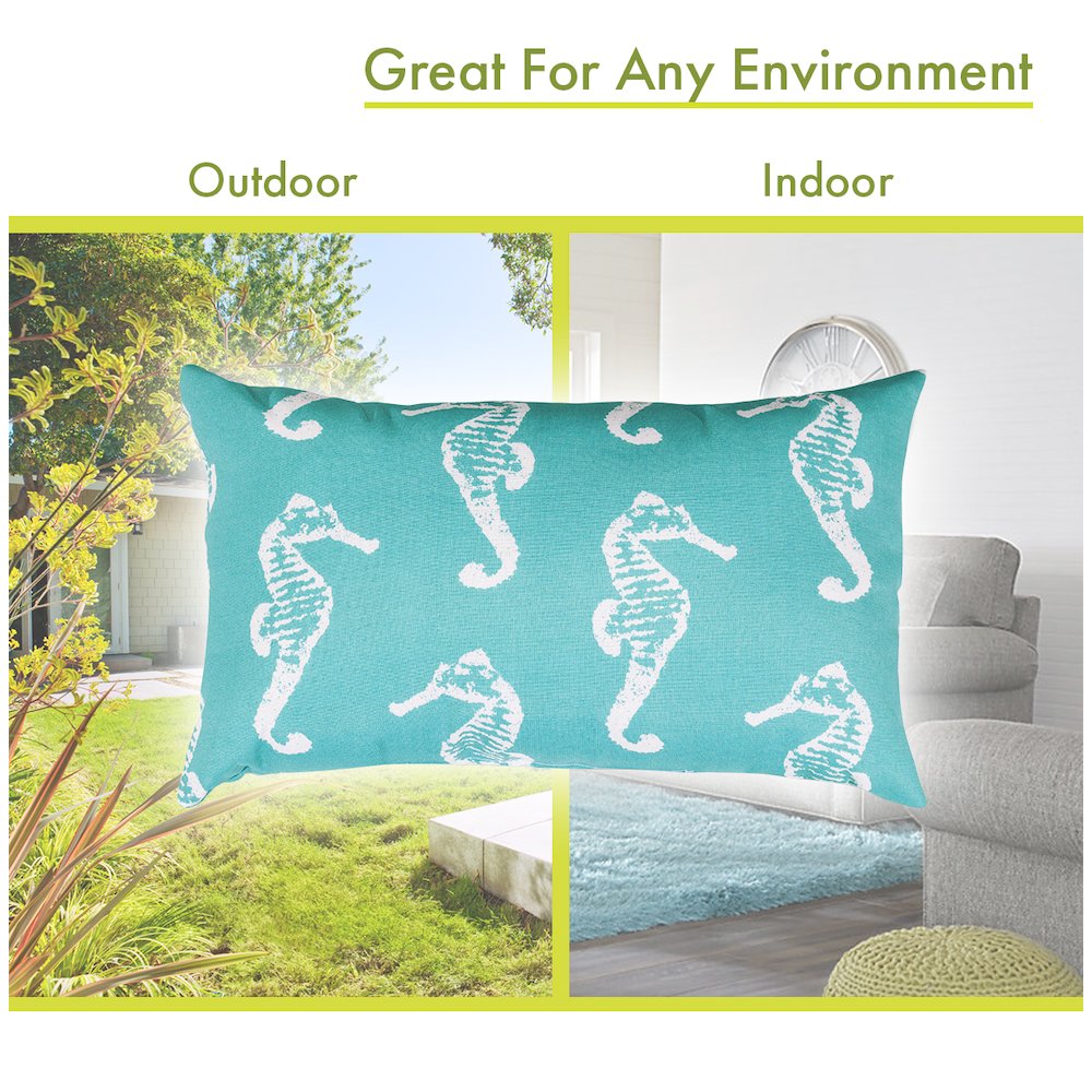 Majestic Home Goods Pillow 12x20 Sea Horse Teal. Picture 4