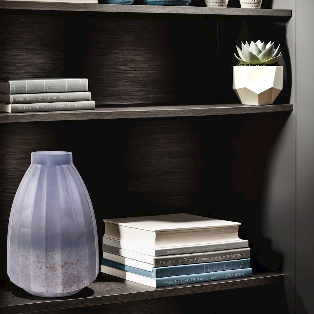 Cool Ice Blue Ribbed Vessel- Tall. Picture 8
