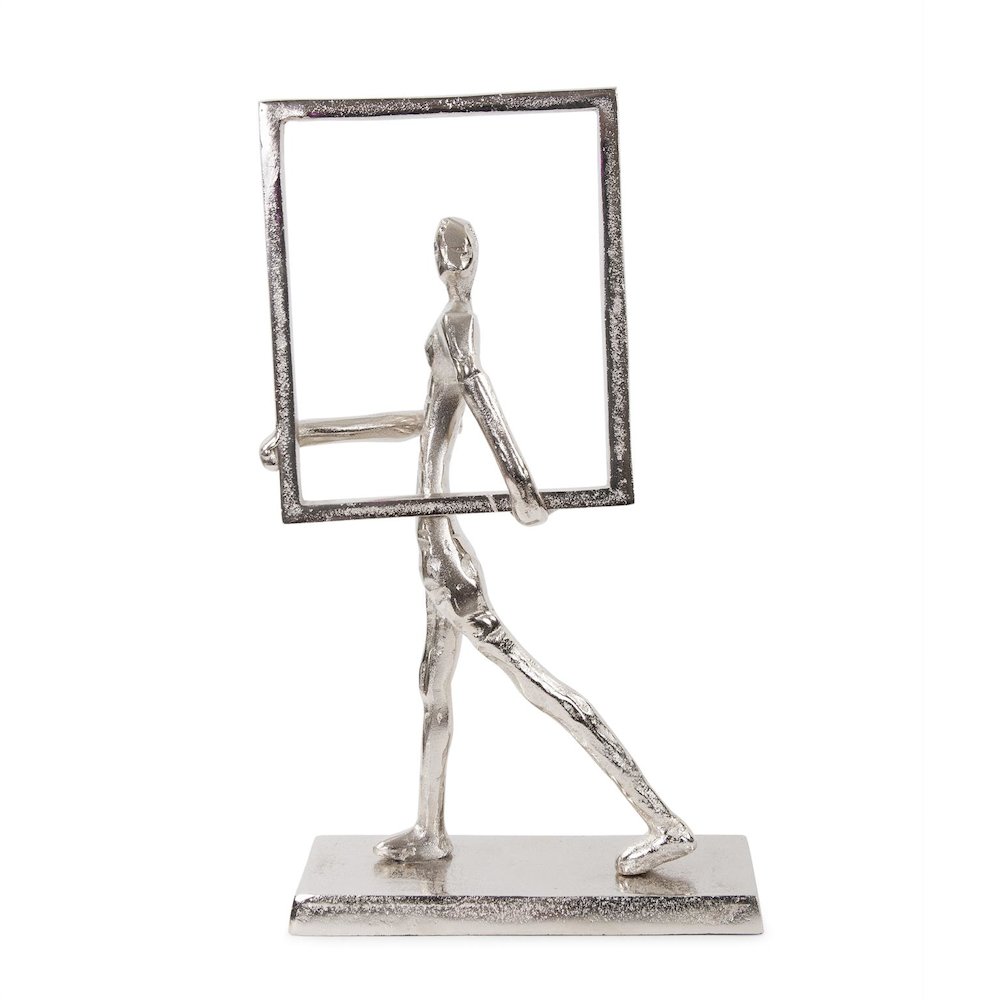 Rough Nickle Man w/Square Frame Sculpture. Picture 1
