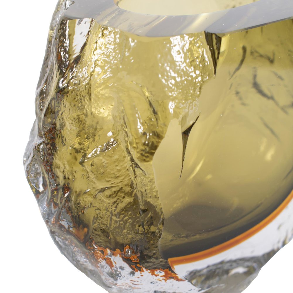Dusty Olive Crystalized Glass Vase- Short. Picture 3