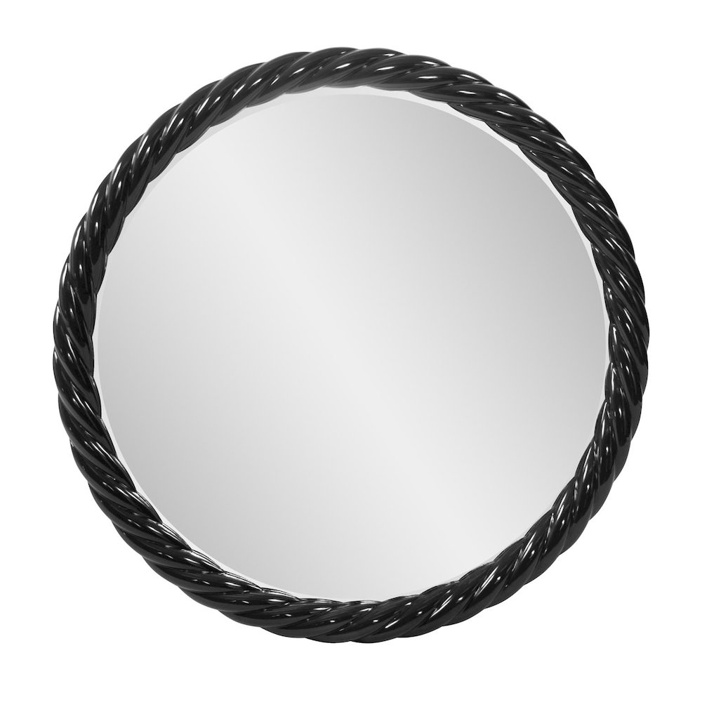 Gita Braided Round Mirror in Glossy Black. Picture 1