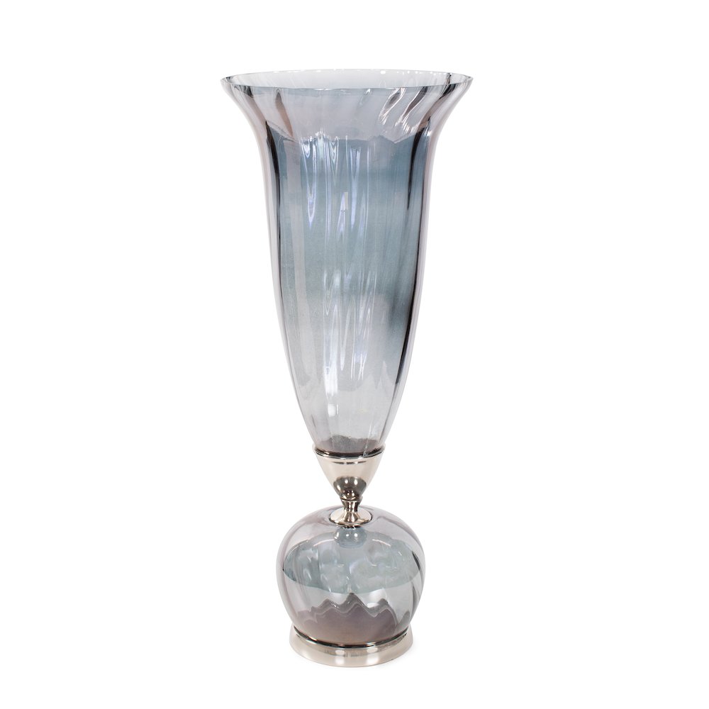 Ayers Smoked Glass Trumpet Vase Tall. Picture 1