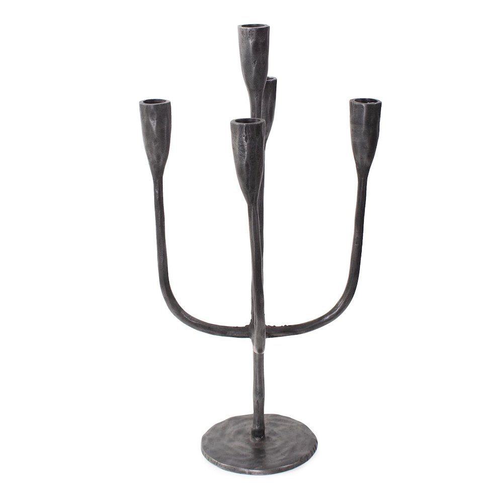 Asher Sculpted Cast Aluminum Five Arm Candle Holder- Ebony. Picture 3