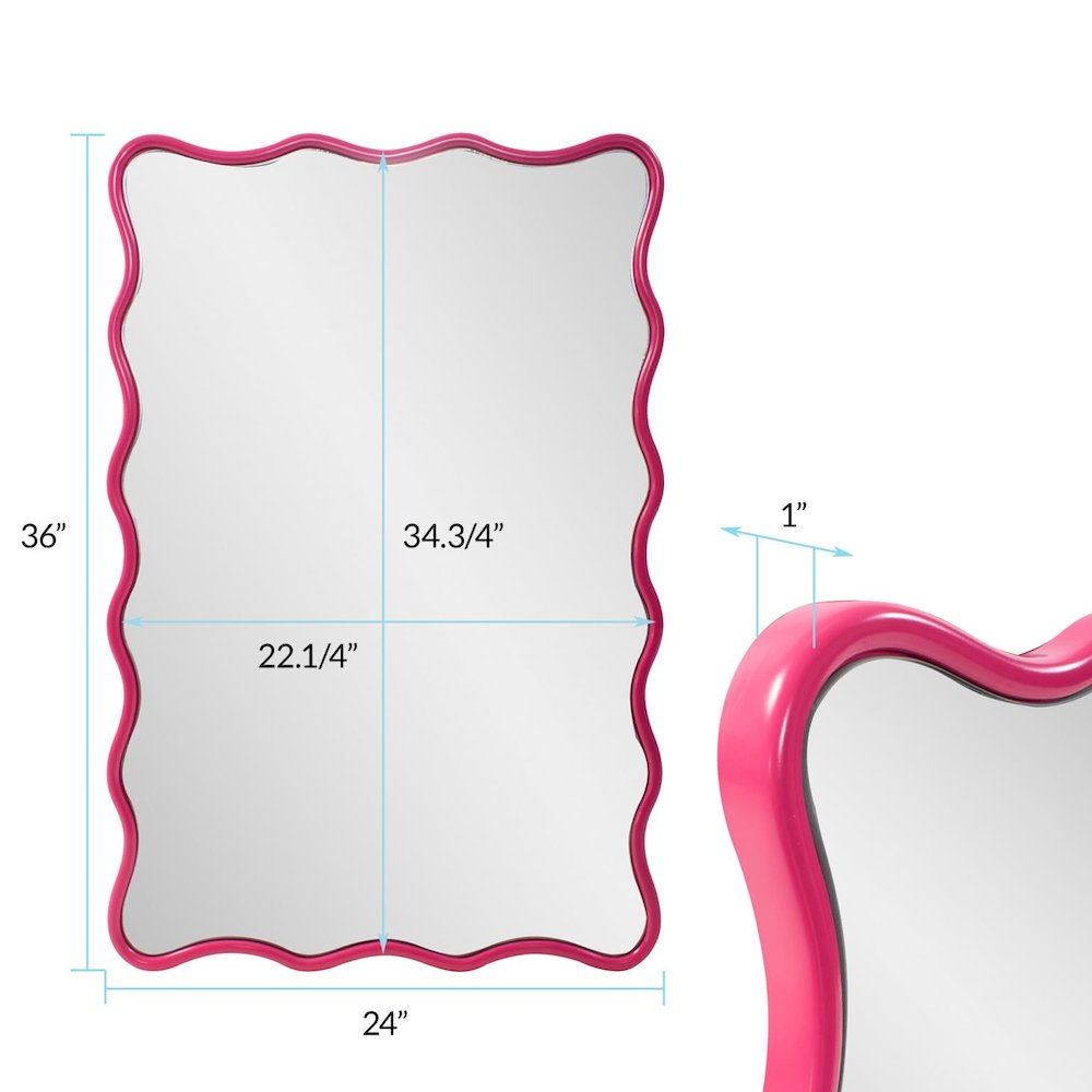 Maya Rectangular Waved Edge Mirror in Glossy Hot Pink. Picture 6