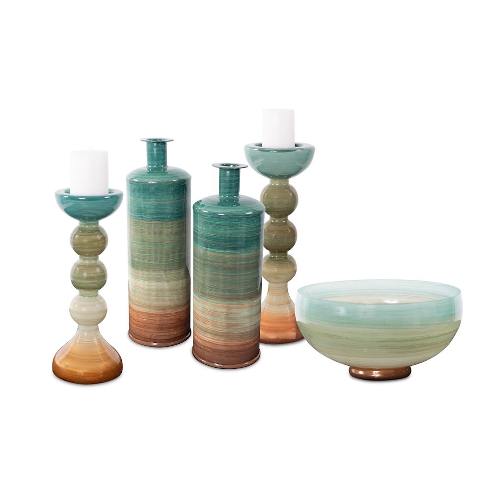 Capri Stripe Glass Candle Holder- Tall. Picture 6