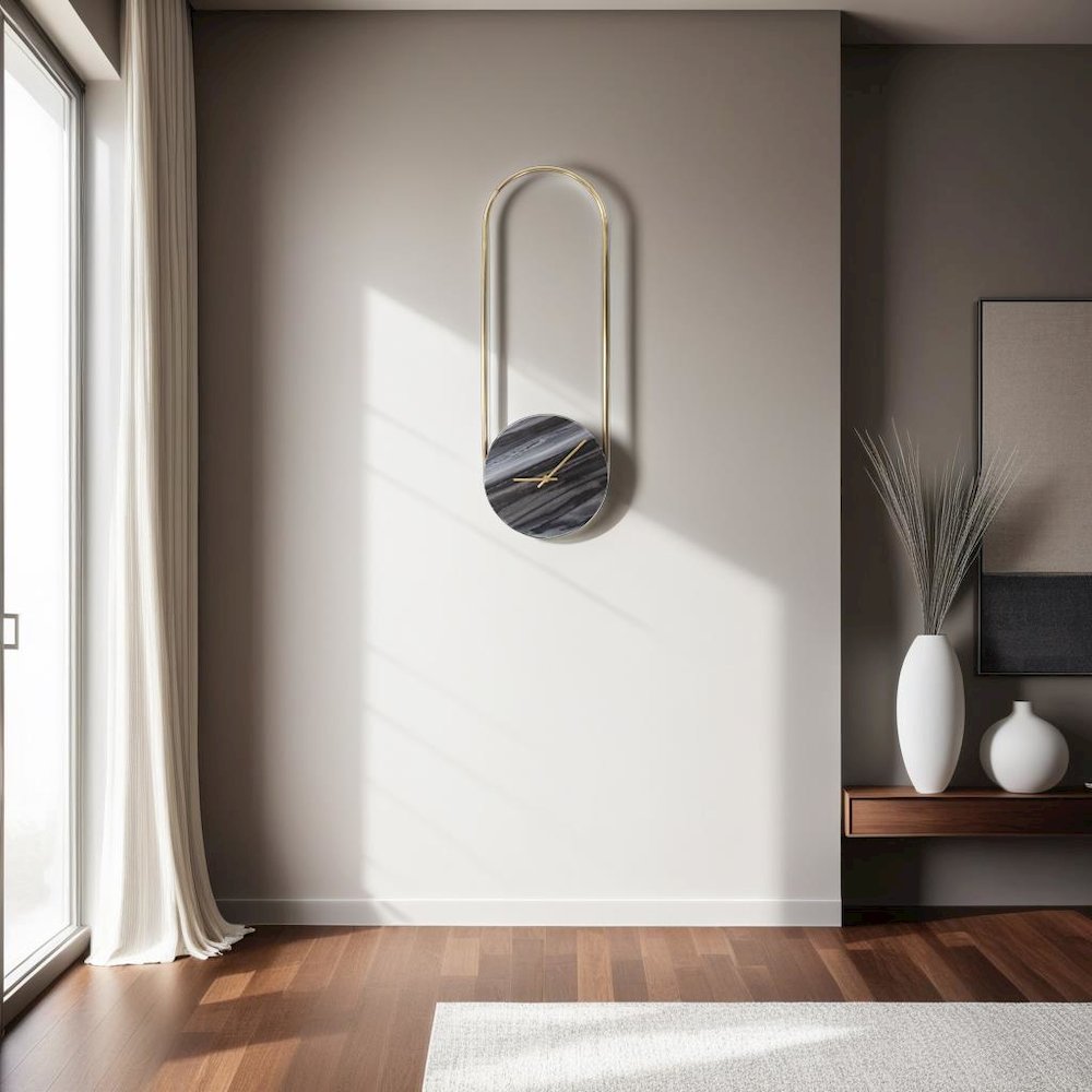 Balance of Mies Black Marble and Stainless Steel Clock. Picture 8