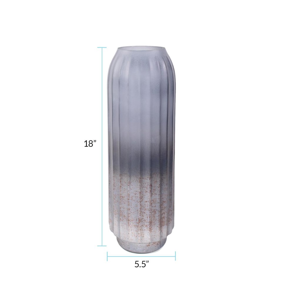 Cool Ice Blue Ribbed Cylindrical Vessel. Picture 5