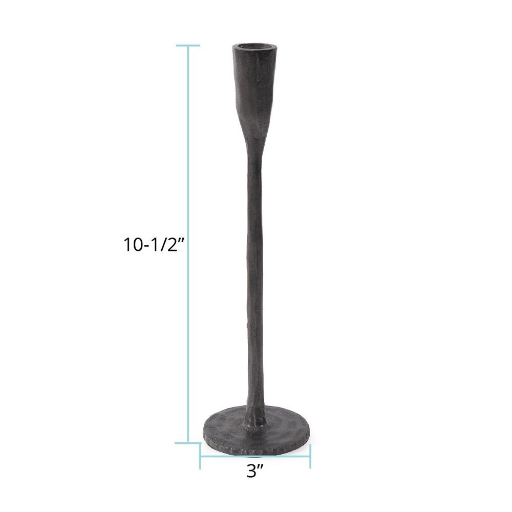 Asher Sculpted Cast Aluminum Candlestick in Ebony- Short. Picture 8