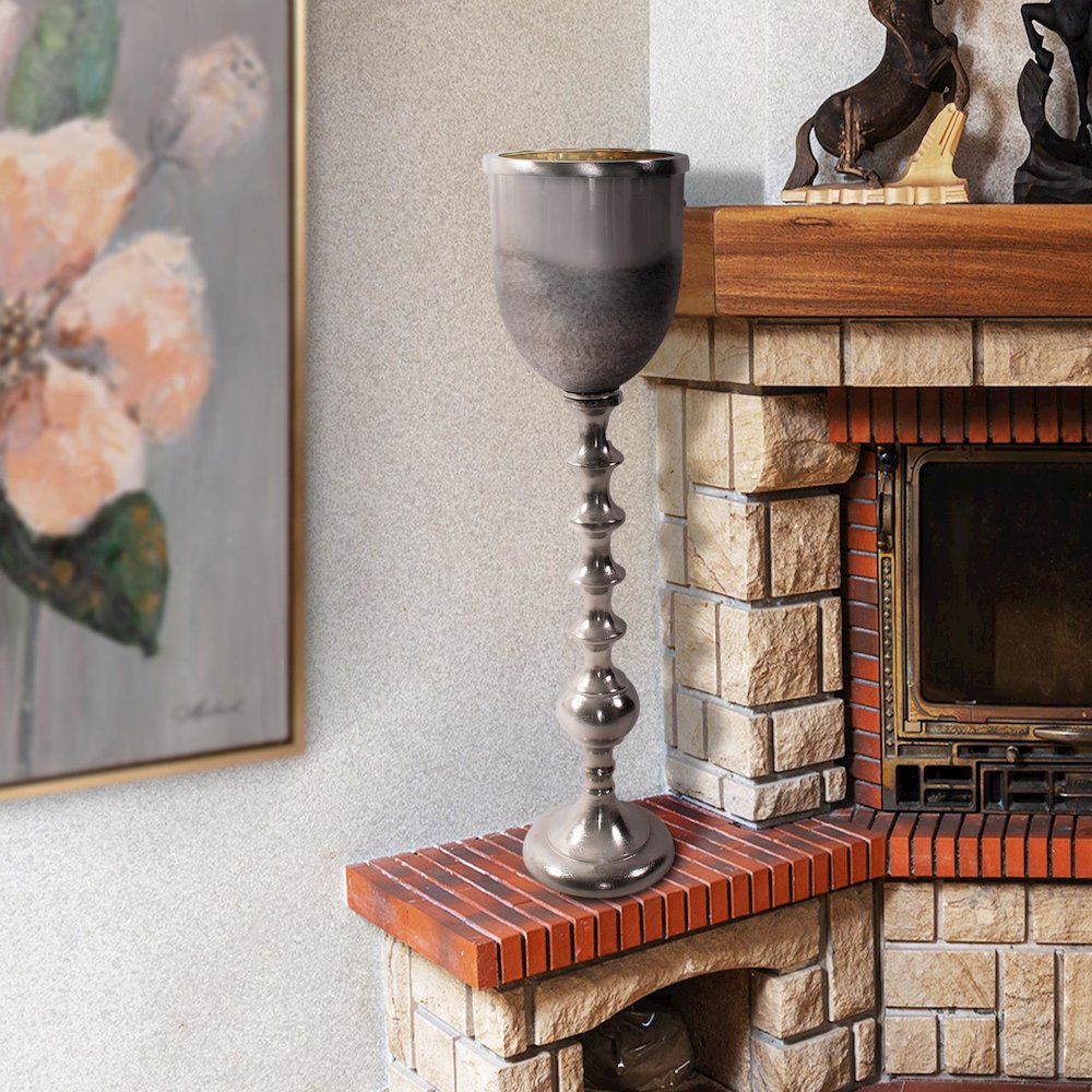 Black Diamond Glass Chalise on a Nickel Turned Metal Stand- Medium. Picture 6