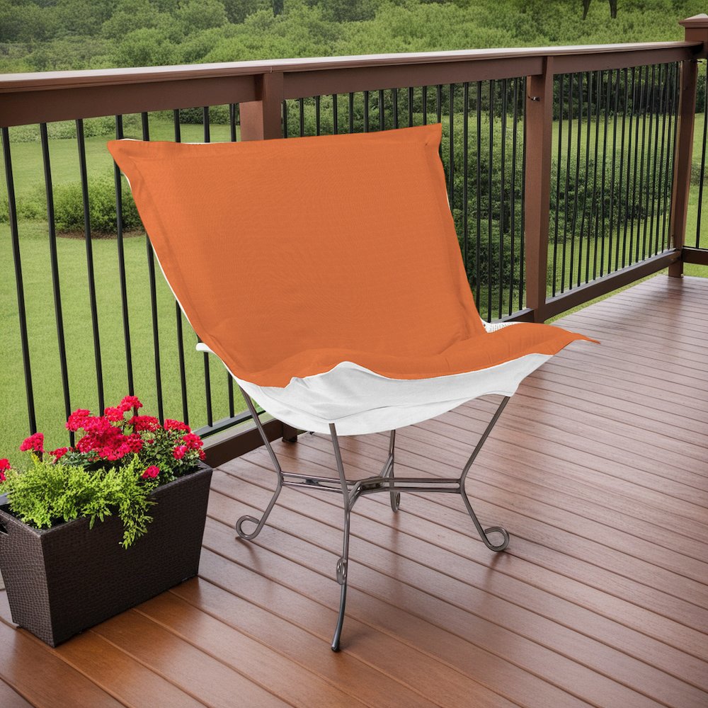 Patio Scroll Puff Chair Seascape Canyon Titanium Frame. Picture 4
