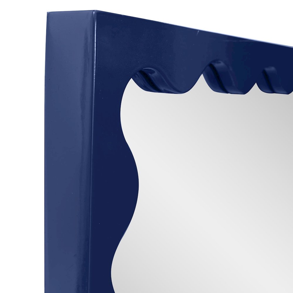 Santosh Rectangular Mirror with Inner Scalloped Edge in Glossy Navy. Picture 2