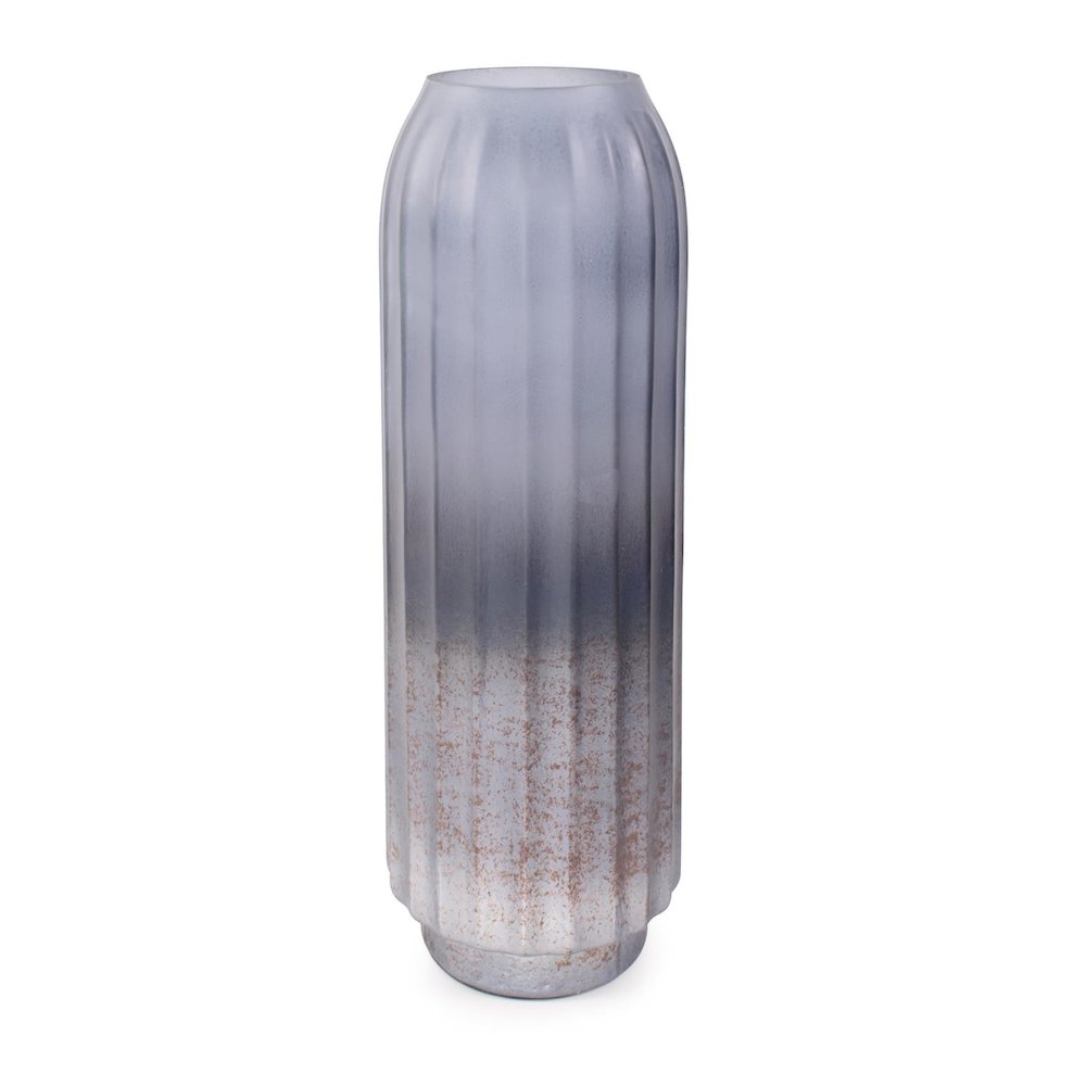Cool Ice Blue Ribbed Cylindrical Vessel. Picture 1
