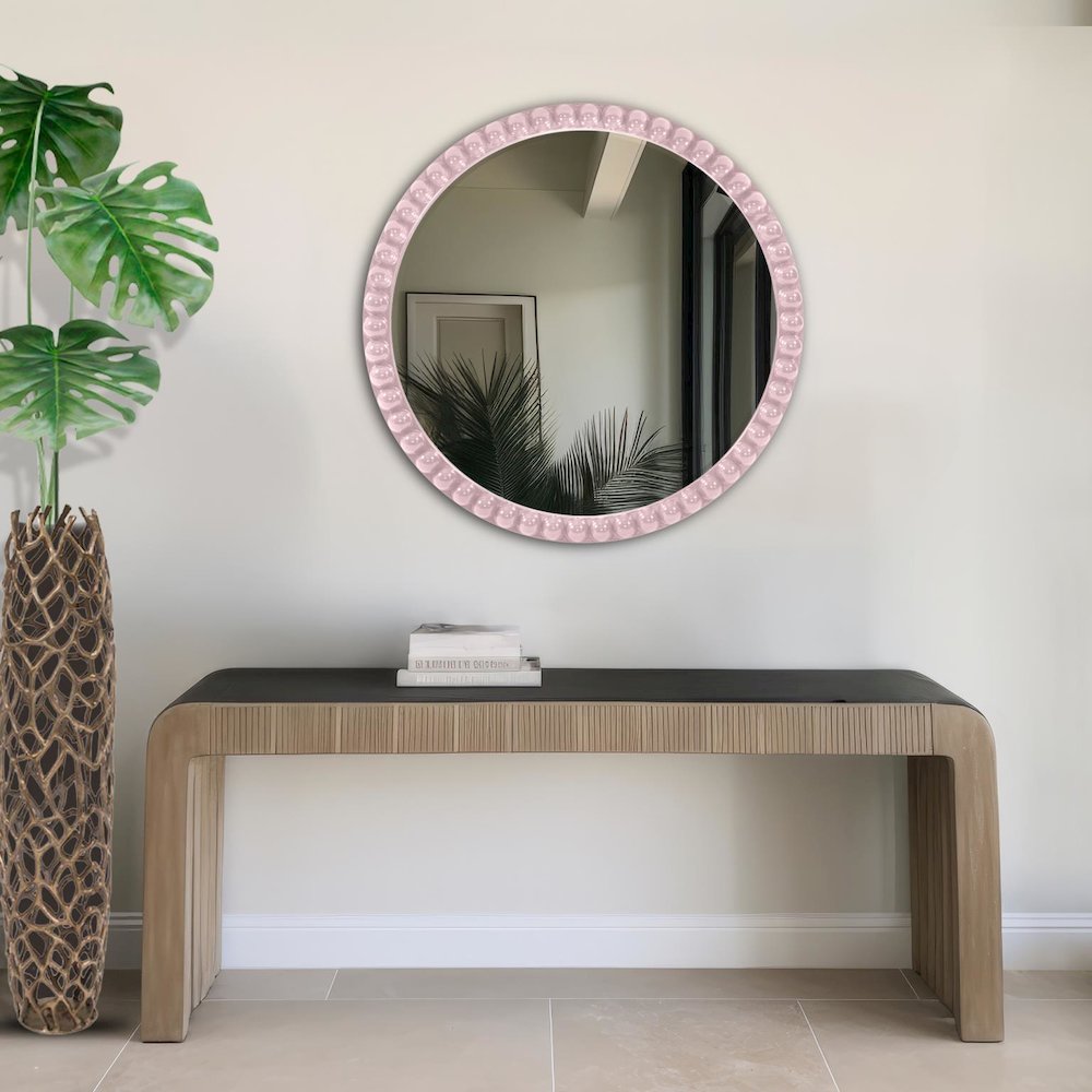 Varsha Round Oversized Beaded Mirror in Glossy Lilac. Picture 7