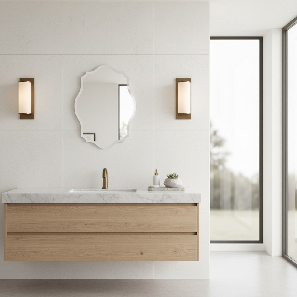 Frameless Scalloped Mirror Long. Picture 7