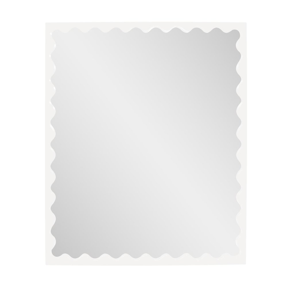 Santosh Rectangular Mirror with Inner Scalloped Edge in Glossy White. Picture 1