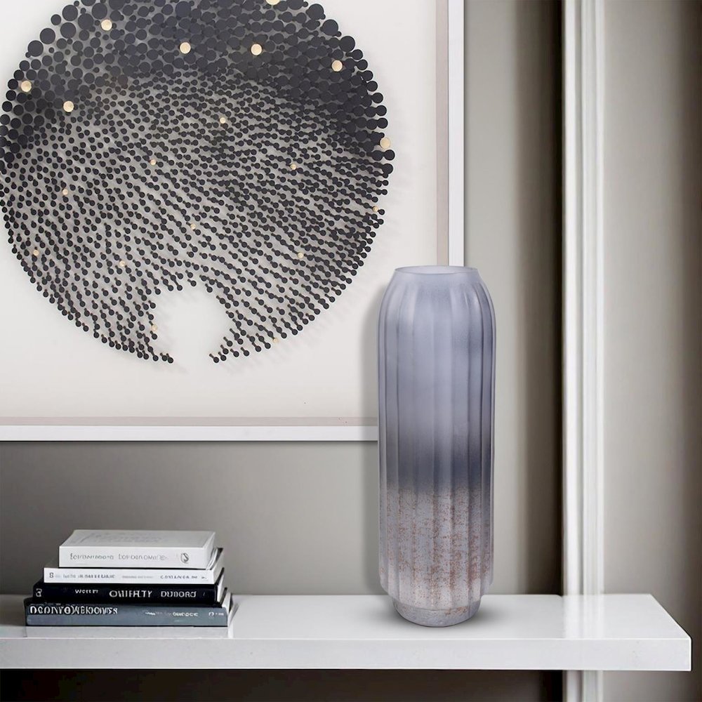 Cool Ice Blue Ribbed Cylindrical Vessel. Picture 6