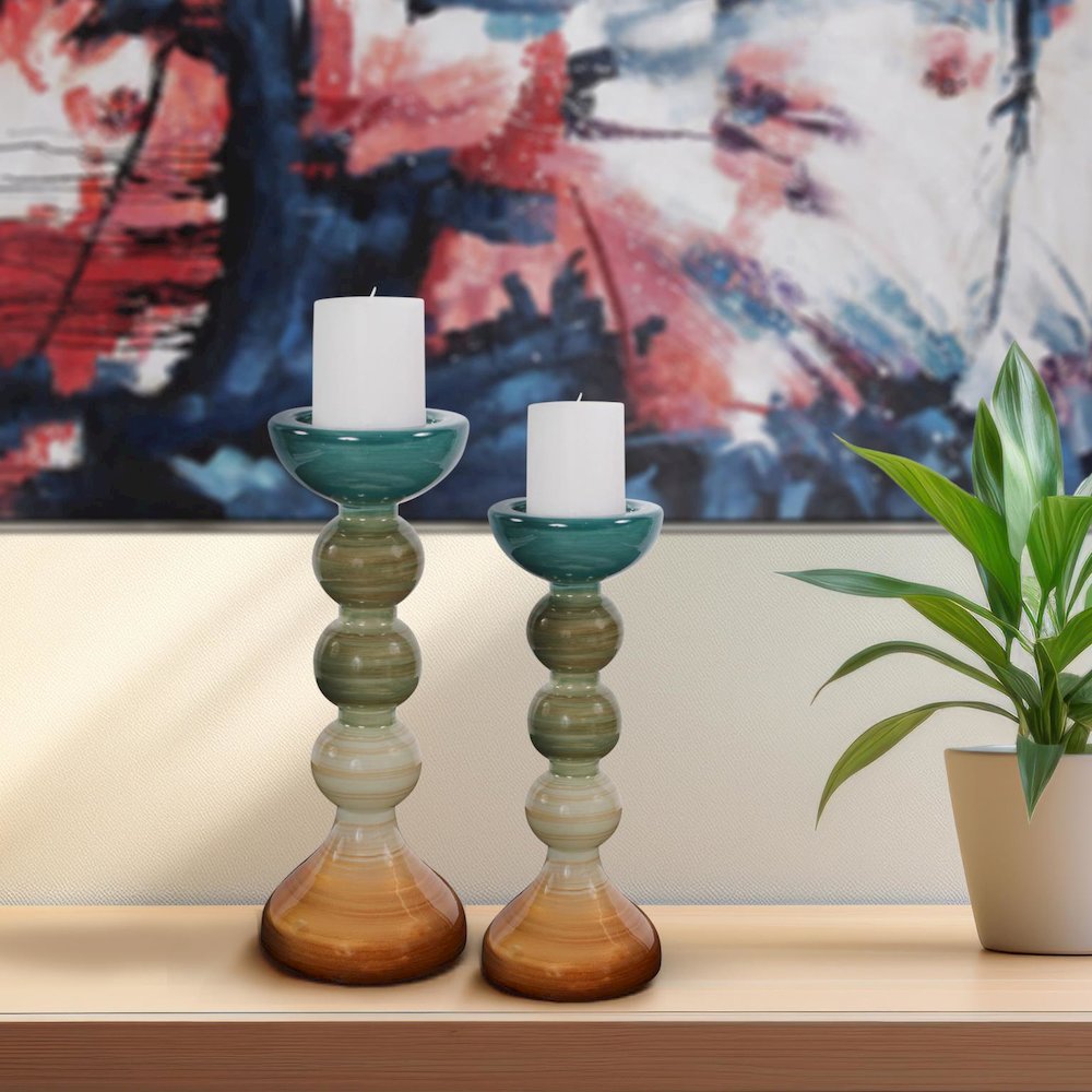 Capri Stripe Glass Candle Holder- Tall. Picture 8